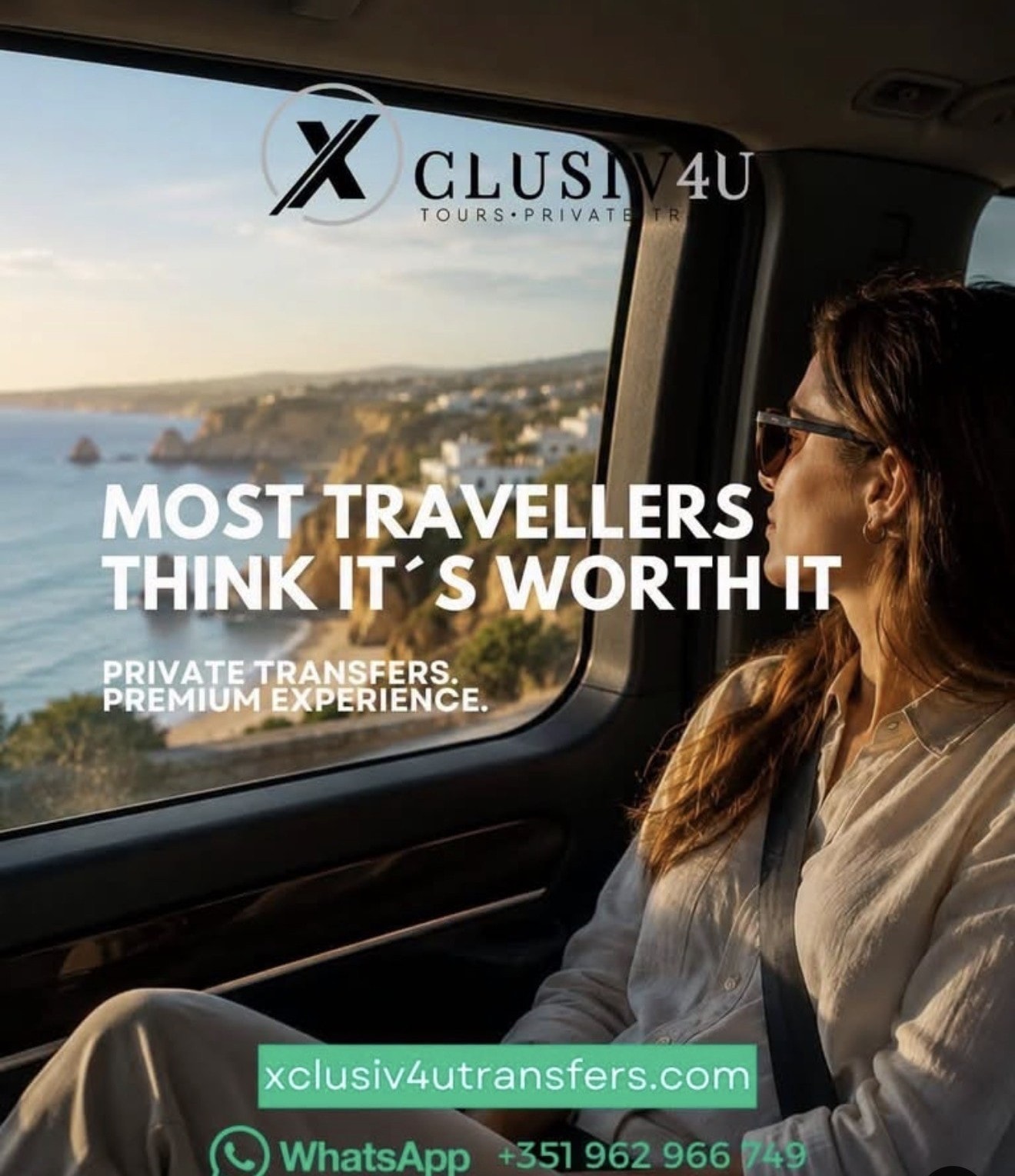 Traveller enjoying a comfortable XCLUSIV4U transfer in the Algarve